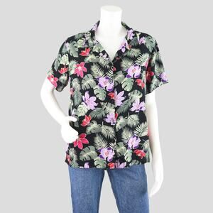 Vintage Basic Editions Black Hawaiian Shirt Women's Large